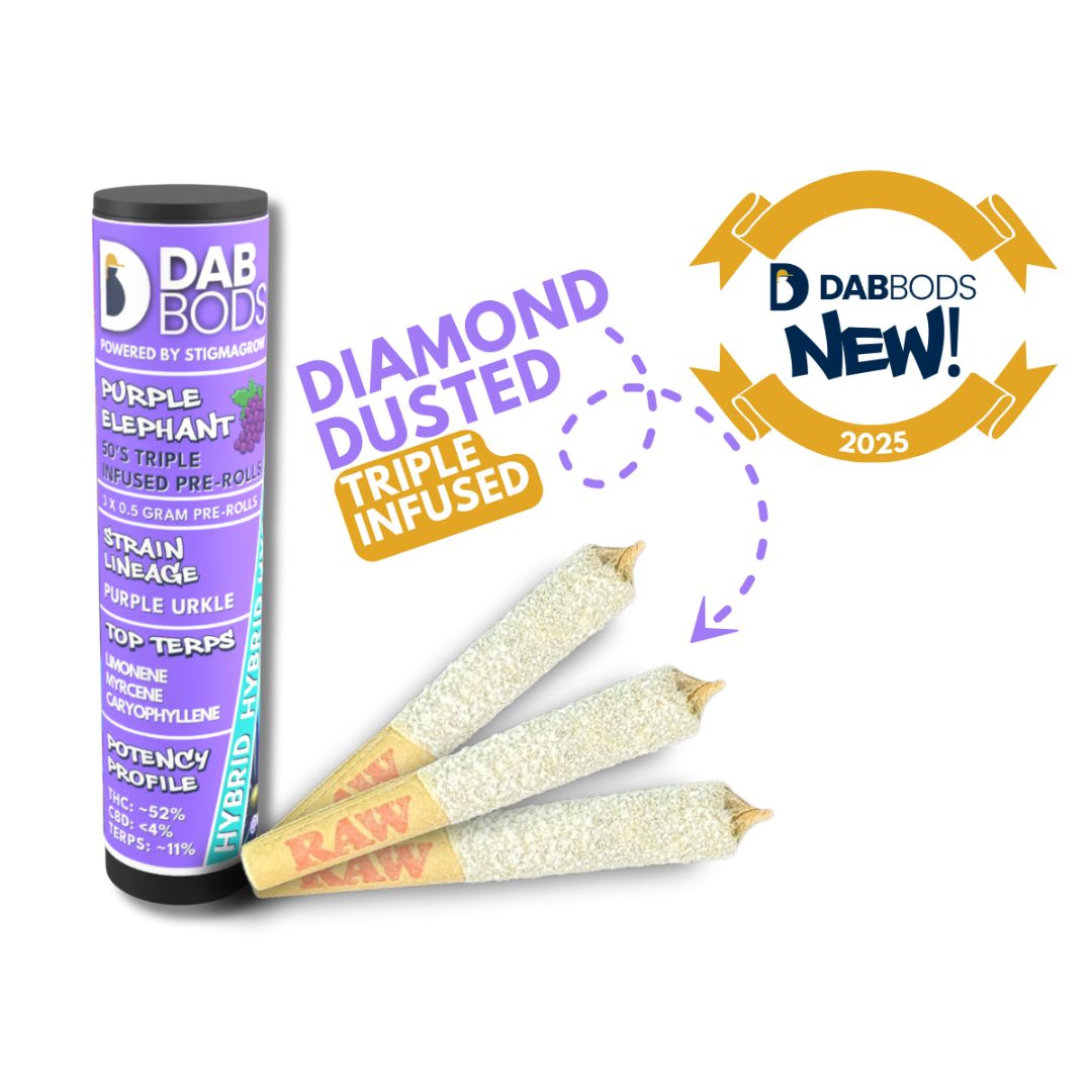 Dab Bods Purple Elephant 50’s+ Triple Infused Pre-Rolls-01