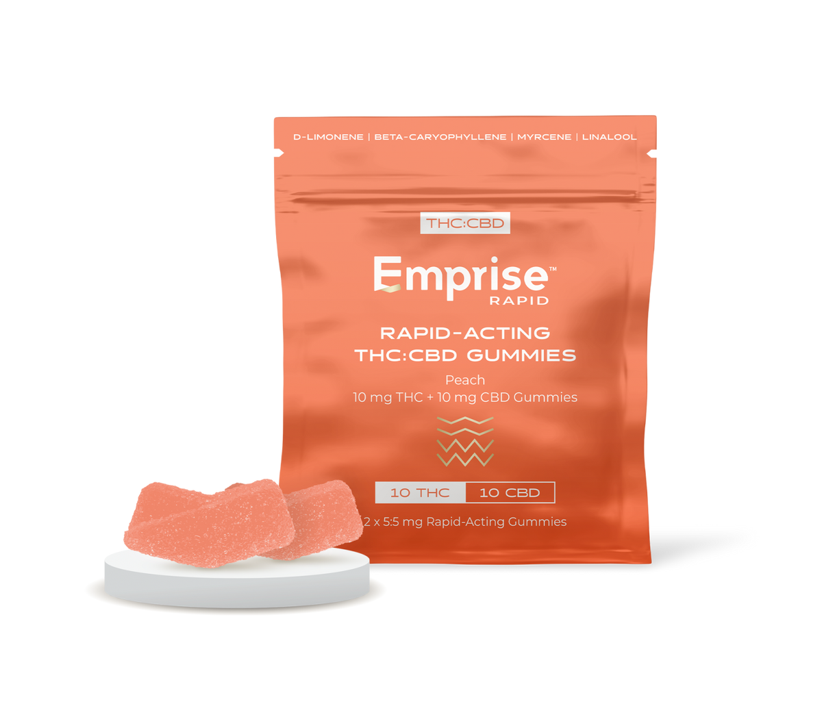 Peach 10 mg THC:10 mg CBD Gummies-01