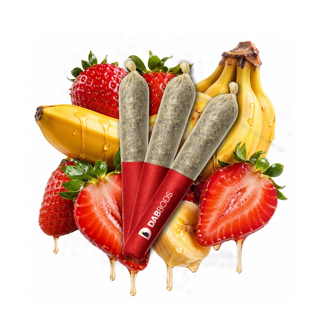 Dab Bods Strawberry Banana 60’s+ Dbl Infused Pre-Rolls-01
